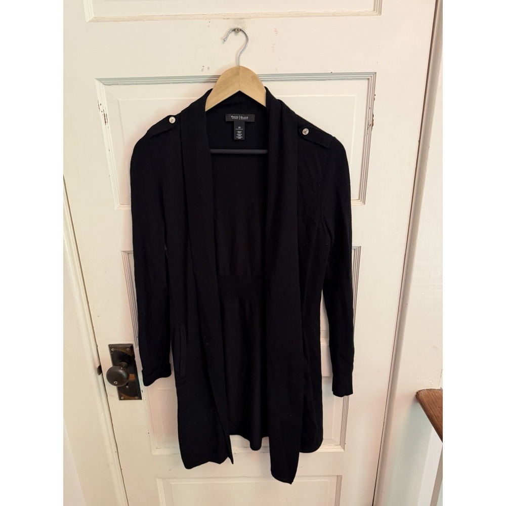 White House Black Market Women's Black Rib Knit Open Front Cardigan Size XS